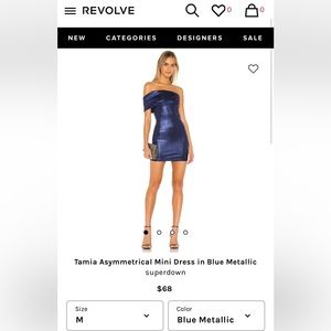 Tamia Asymmetrical Mini Dress in Blue Metallic